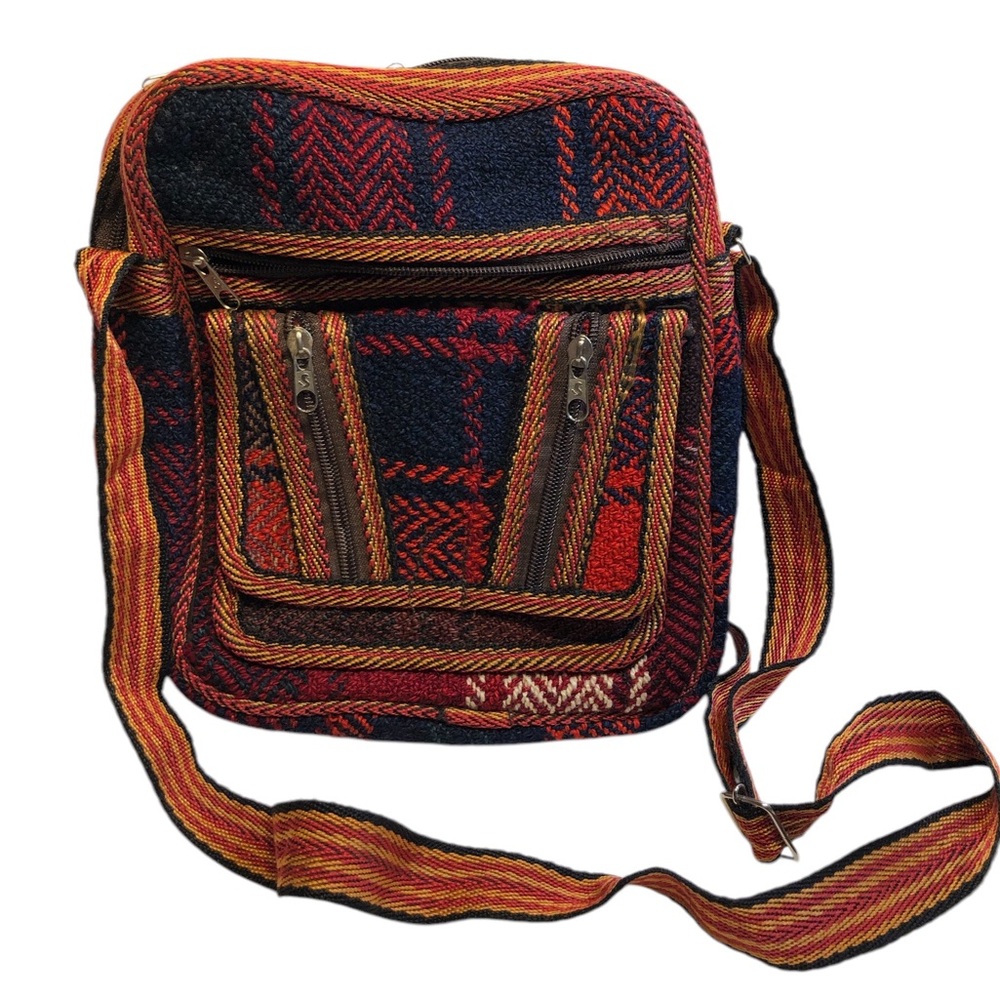 Crossbody bag red orange black 8x10 inch